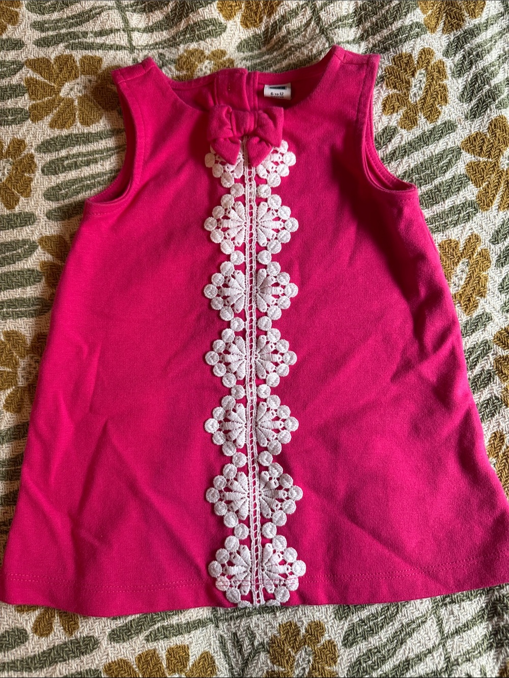 Janie and Jack Girls' Hot Pink Sleeveless Dress Top with White Lace Trim